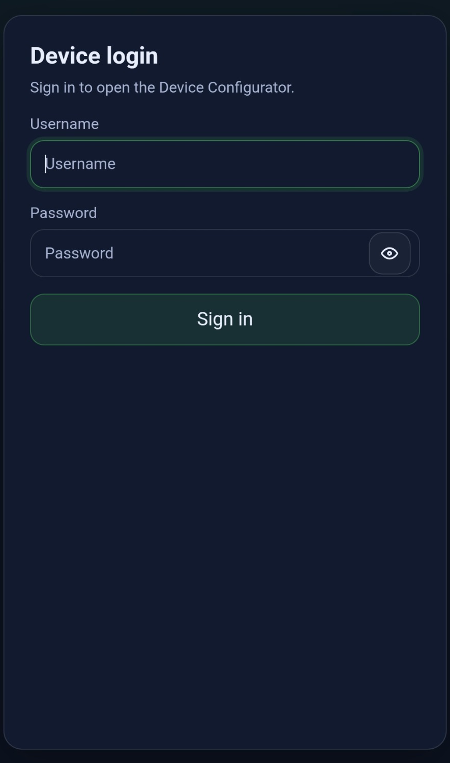Device login screen.