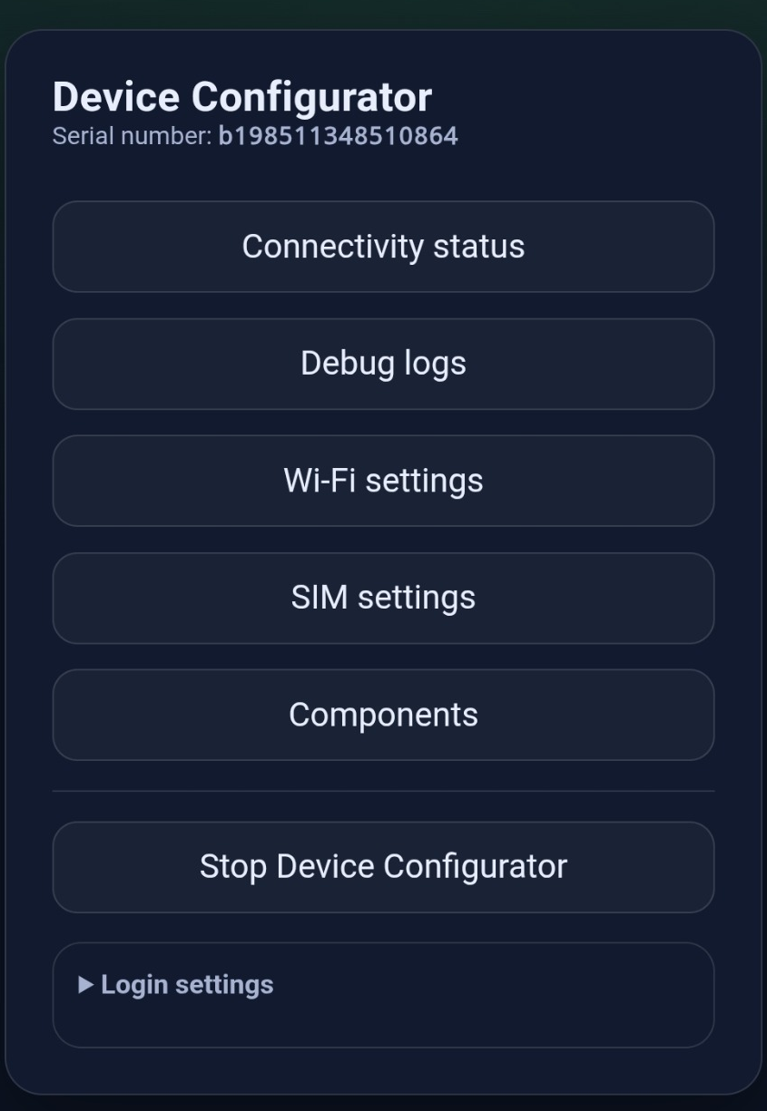 Home page with the main navigation entries.