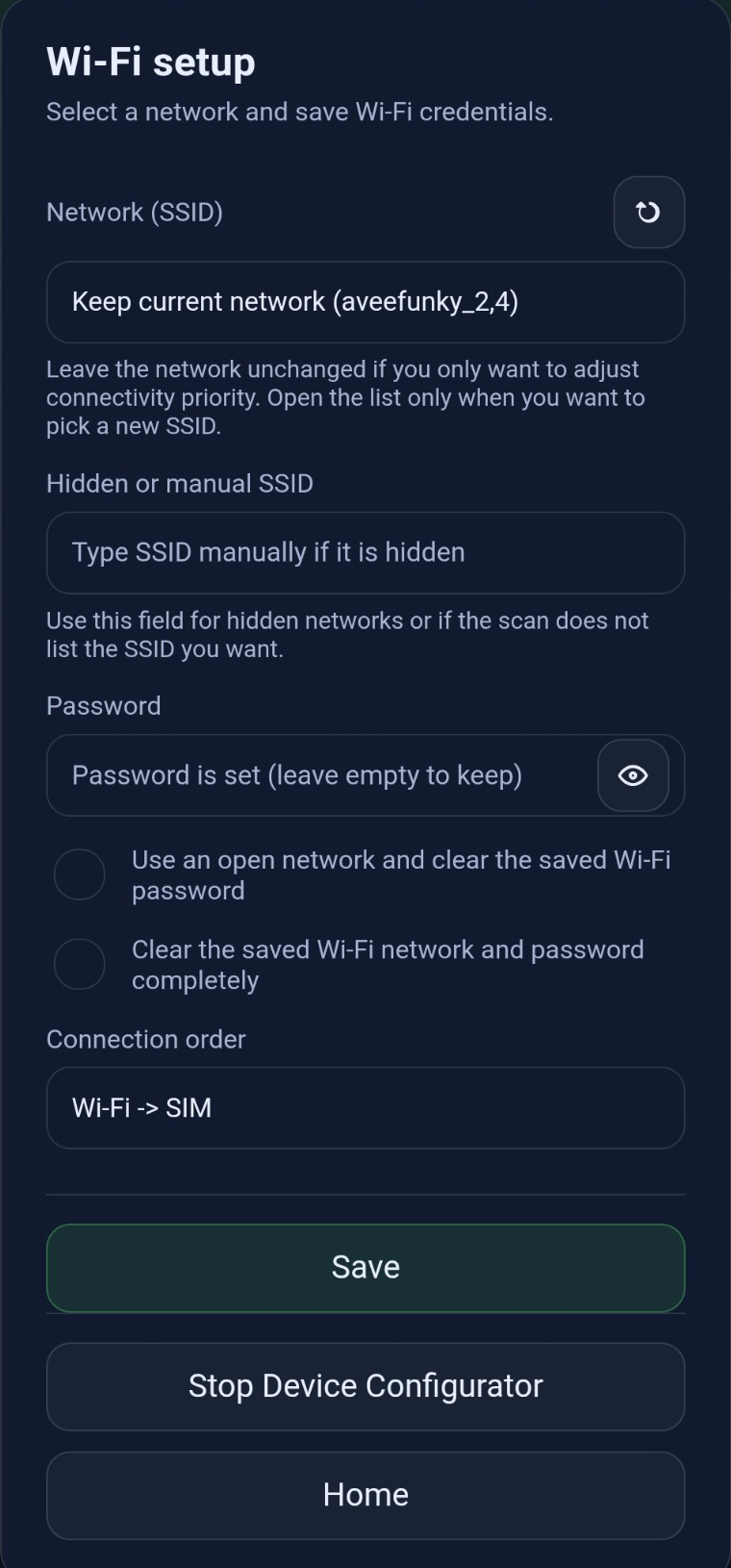 Wi-Fi setup page.