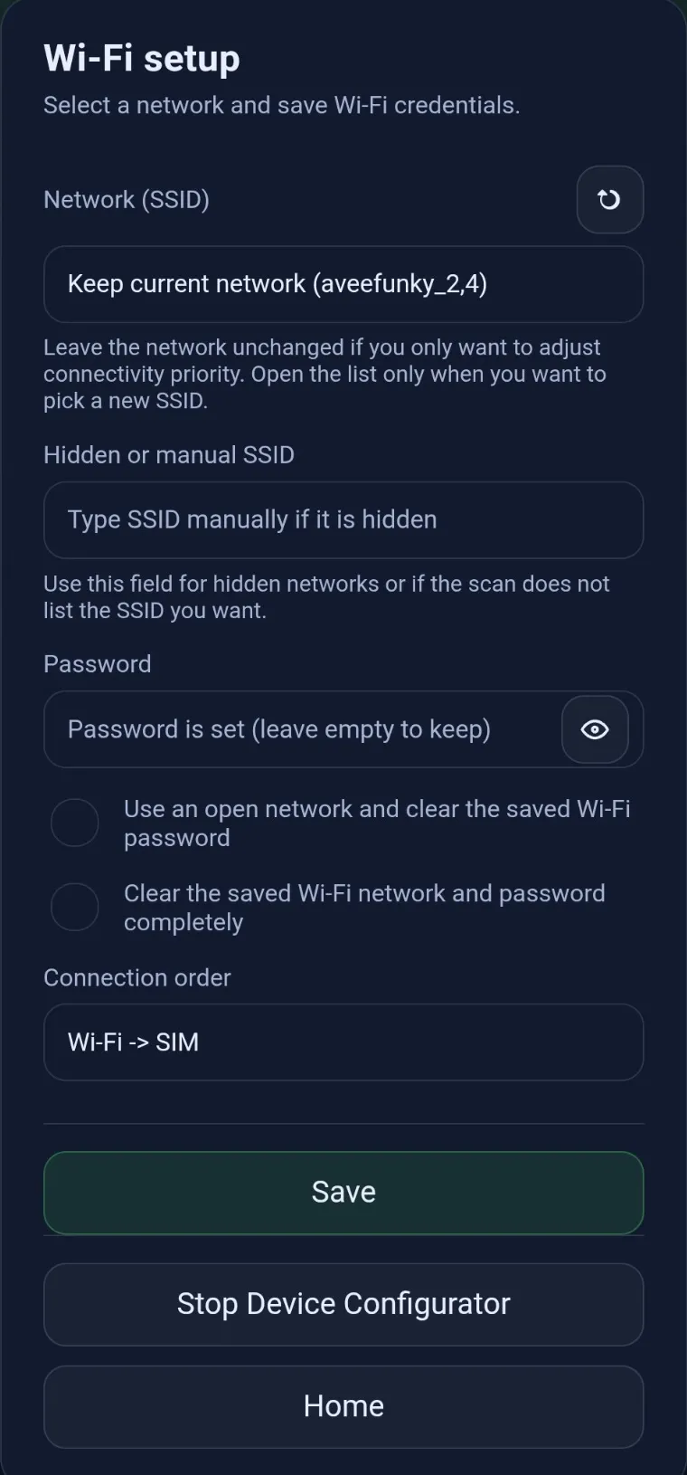 Wi-Fi-Einrichtungsseite.
