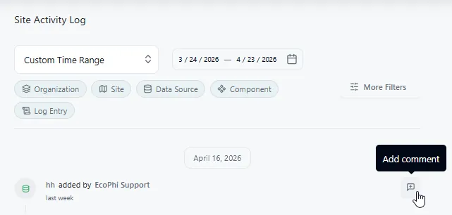 Comment field for adding a note to an existing log book entry