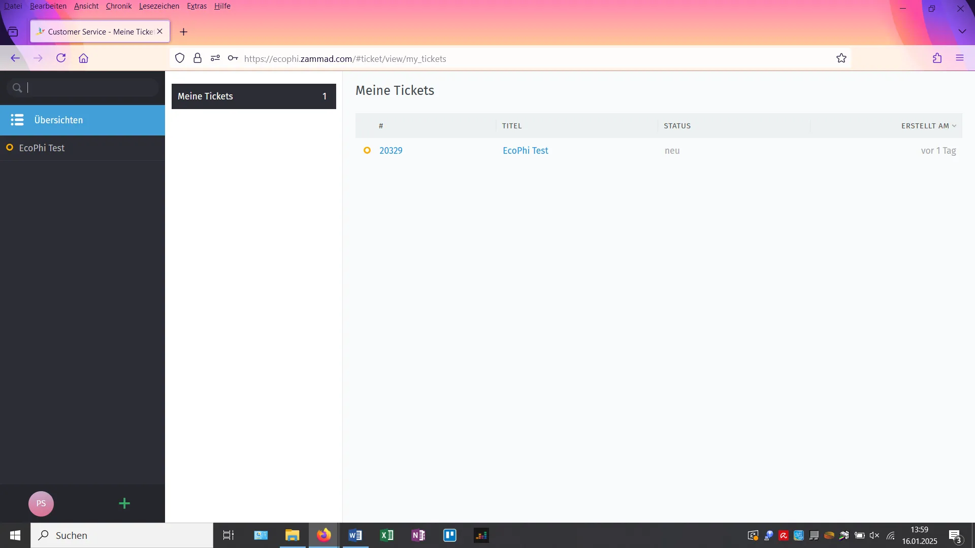 New ticket in the overview
