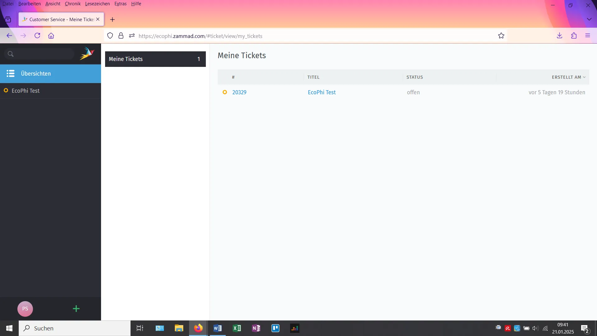 Navigation to the ticket overview